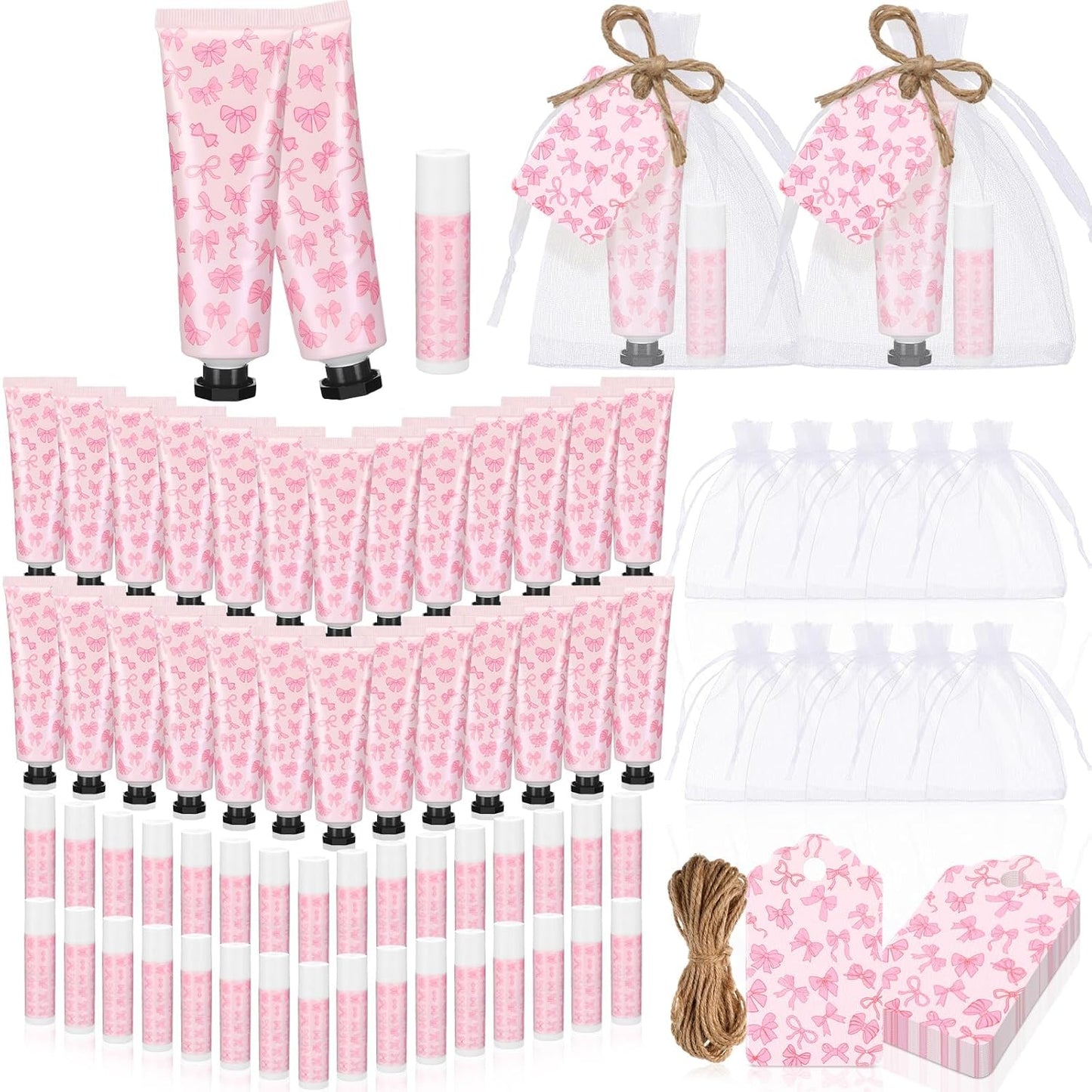 48 Sets Pink Bow Baby Shower Favors with Hand Cream and Lip Balm