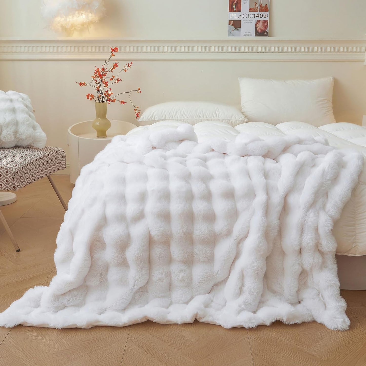 LIFEREVO Luxury Fluffy Faux Rabbit Fur Blanket for Cozy Comfort