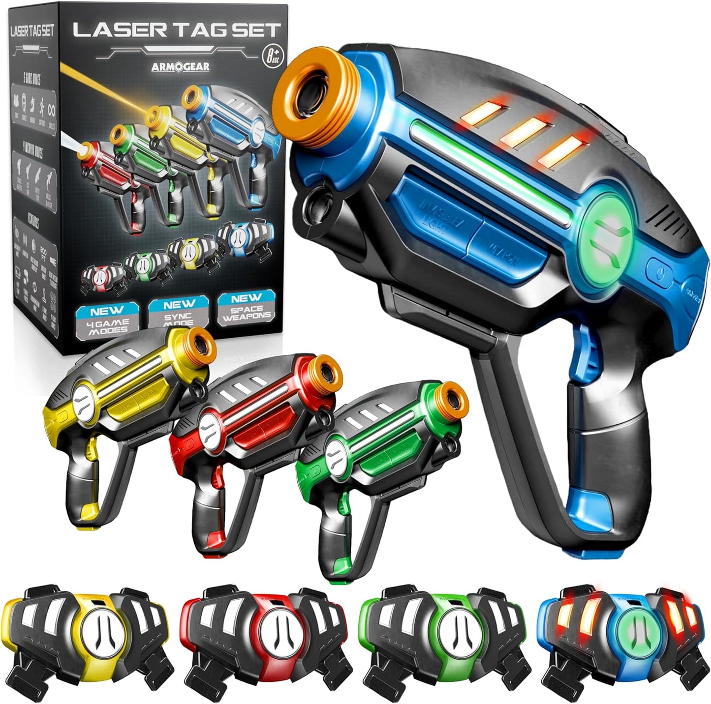 Laser Tag Set for Kids and Adults - 4 Blasters and Vests