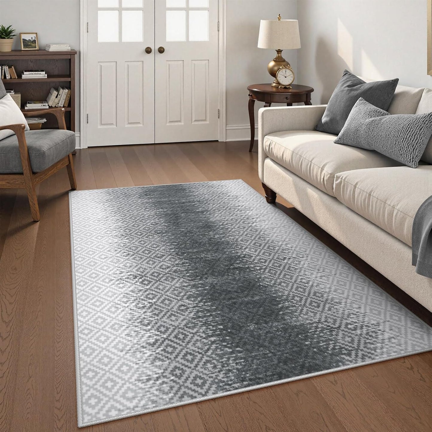 Lahome Abstract Washable Rug 3x5 - Soft Modern Grey Area Rug