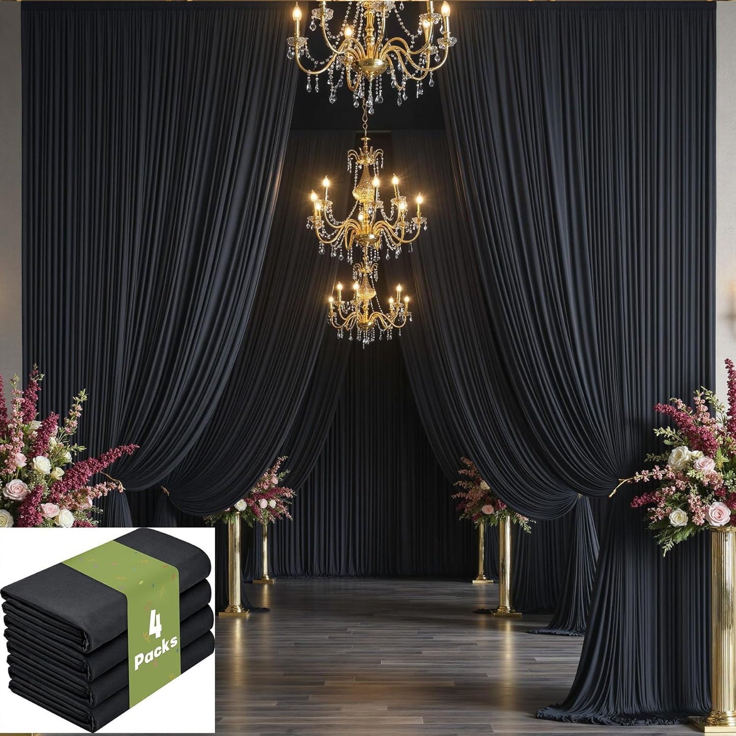 20ft x 15ft Black Backdrop Curtain for Parties and Events