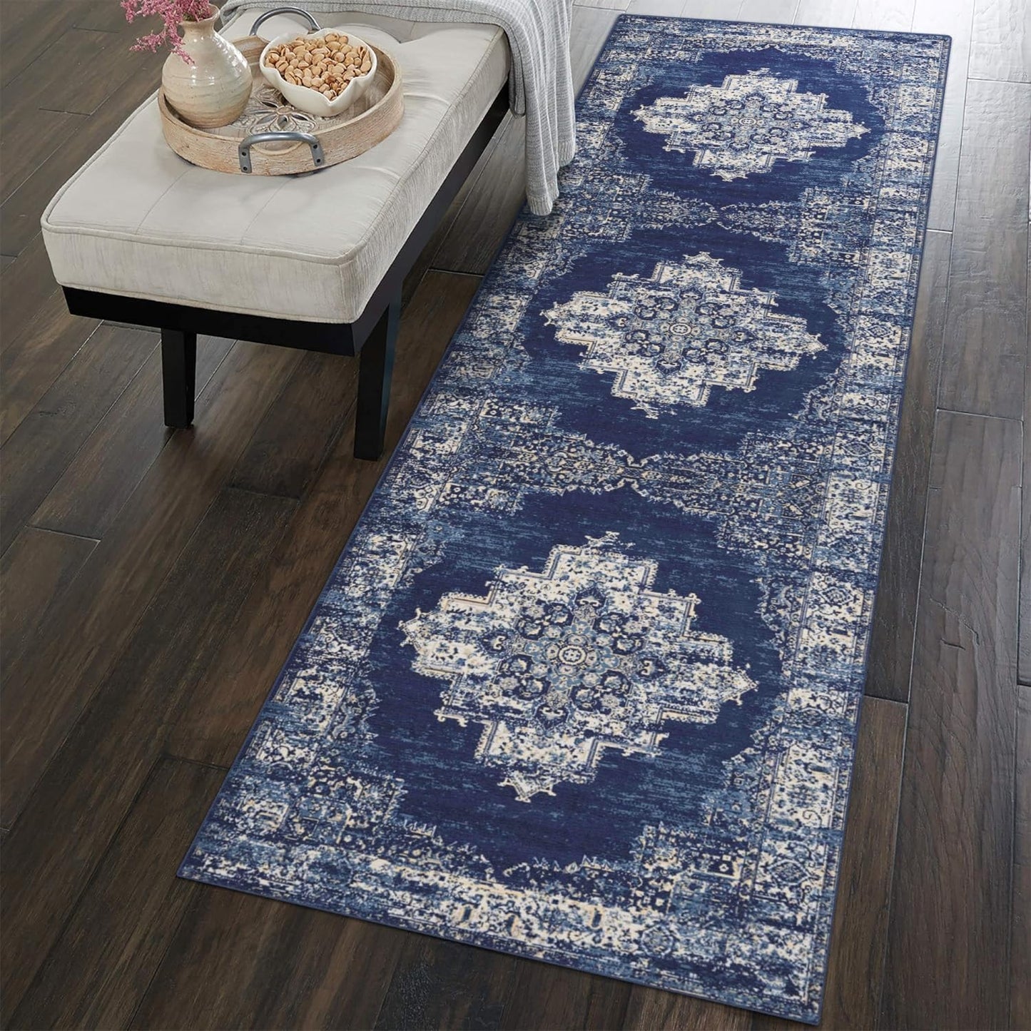 Vivorug Runner Rug 2ftx8ft Vintage Non-Slip Machine Washable