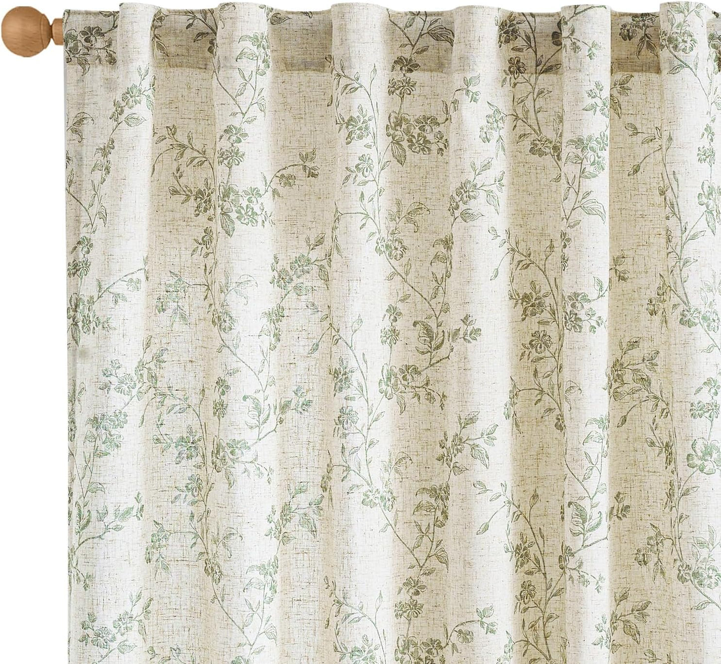 Linen Floral Curtains 84 Inch Length for Living Room Bedroom