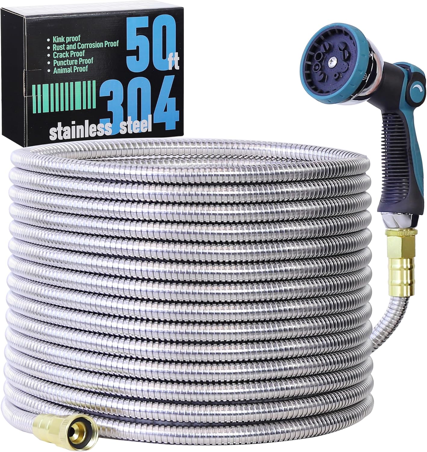 50FT Garden Hose with 10-Mode Nozzle, Lightweight & Durable