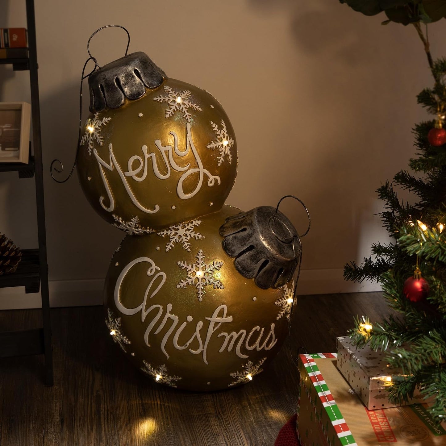 Festive Holiday Stacked Ornaments Statue with LED Lights 30ftH