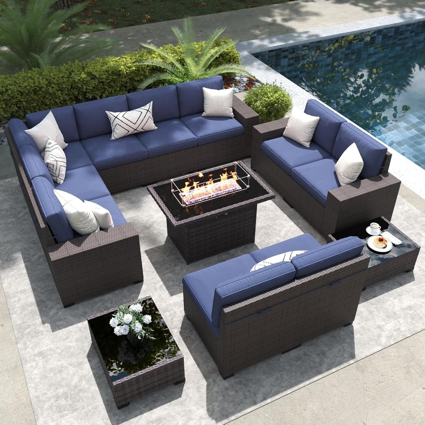 LayinSun 13 Pieces Outdoor Patio Furniture Set with Fire Pit