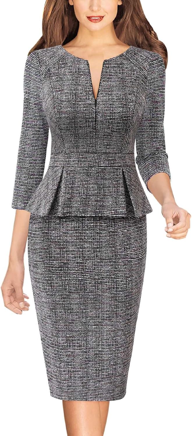 VFSHOW Womens Wear to Work Peplum Business Office Dress