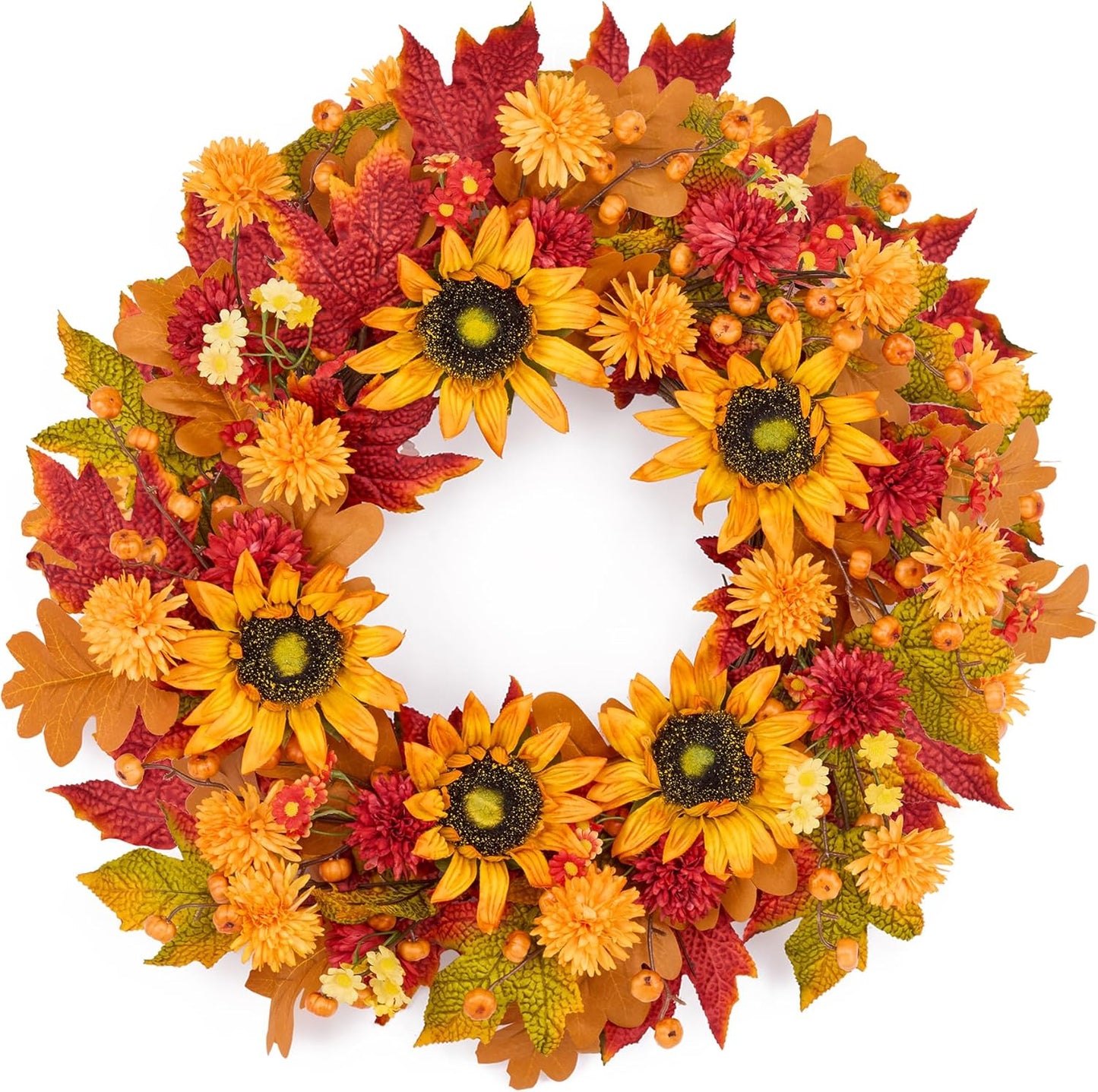 24 Inch Fall Wreaths for Front Door - Autumn Decor with Pumpkins