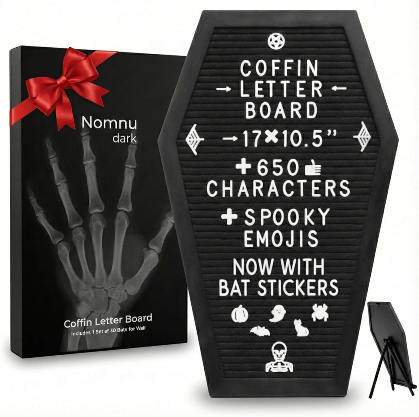Coffin Letter Board with Bat Stickers for Spooky Decor