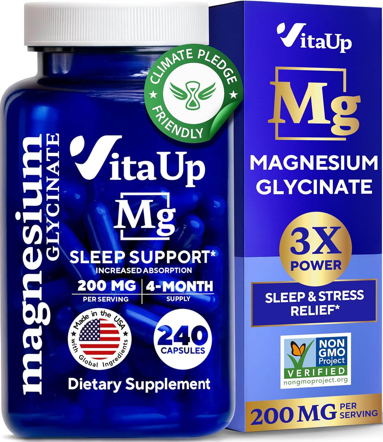 Magnesium Glycinate 200mg for Sleep, Heart, and Metabolism Support