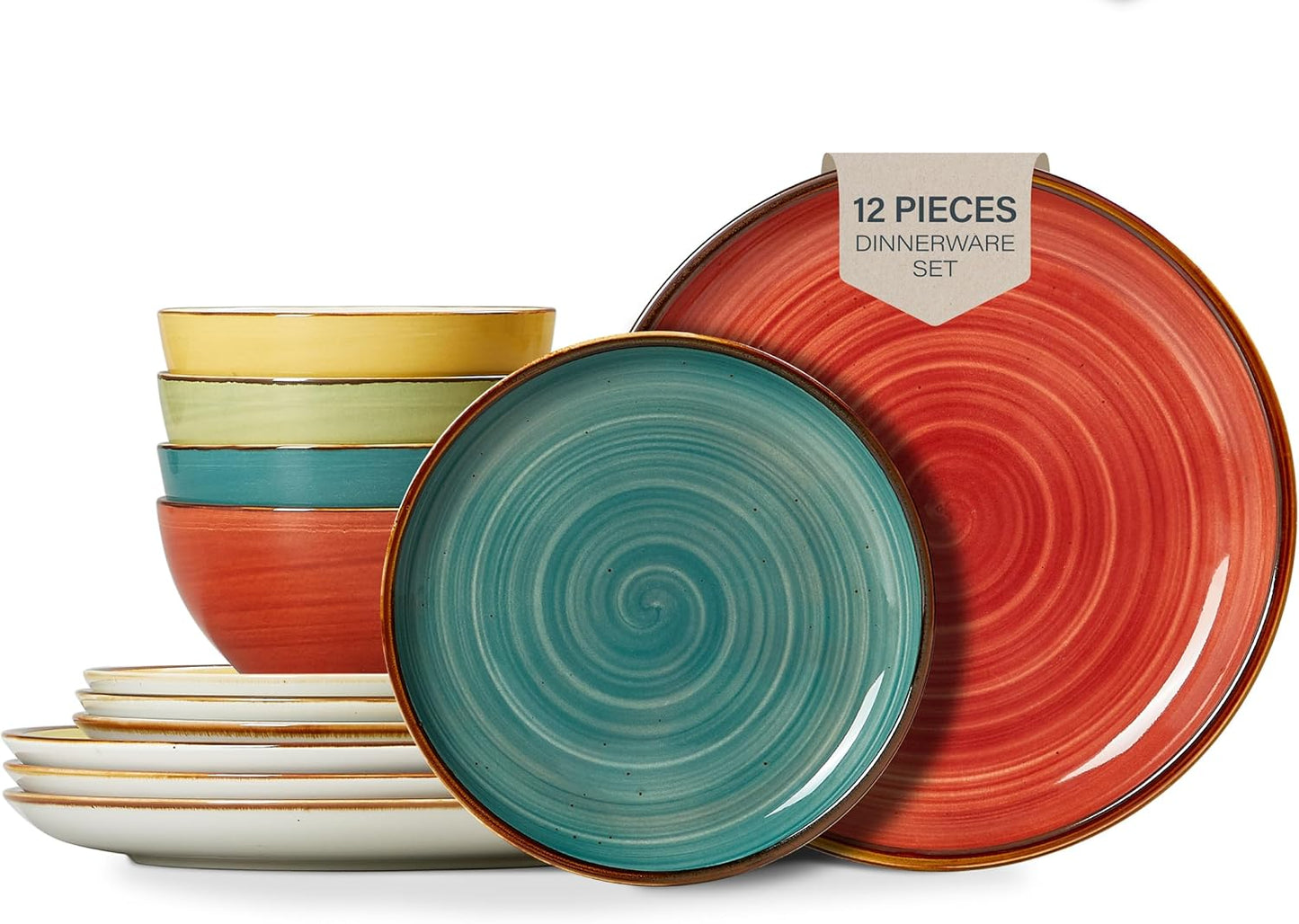 ONEMORE Plates and Bowls Set - Colorful Ceramic Dinnerware