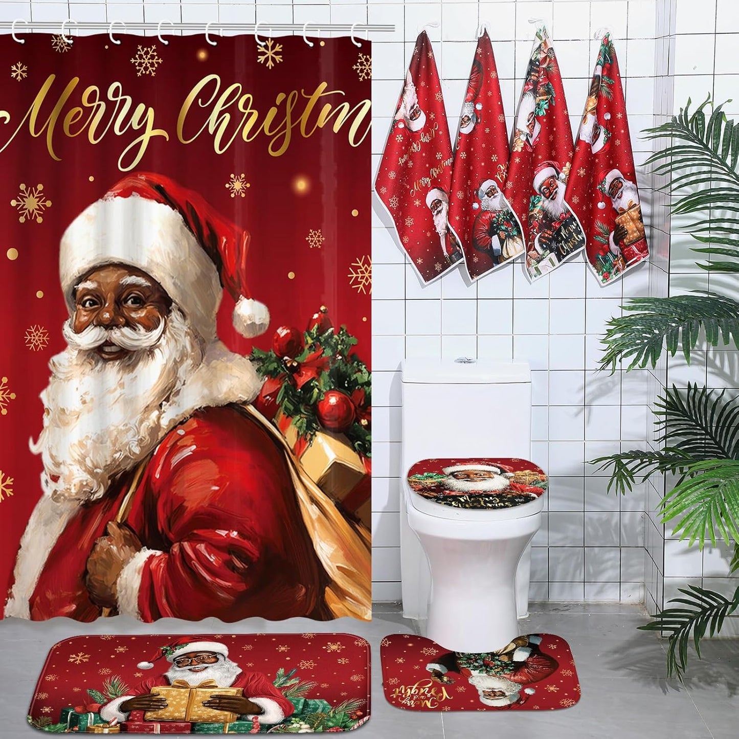 Black Santa Christmas Bathroom Set