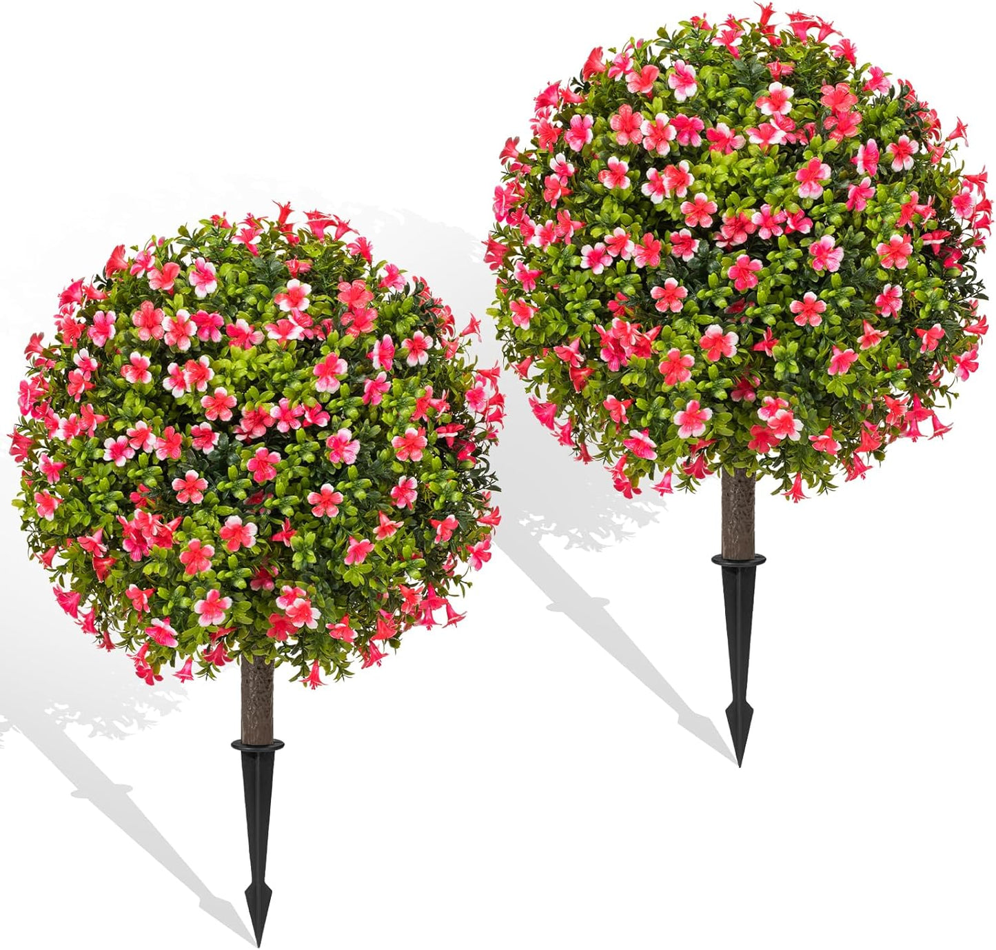 Artificial Pink Topiary Ball Trees Set of 2 for Outdoor Decor