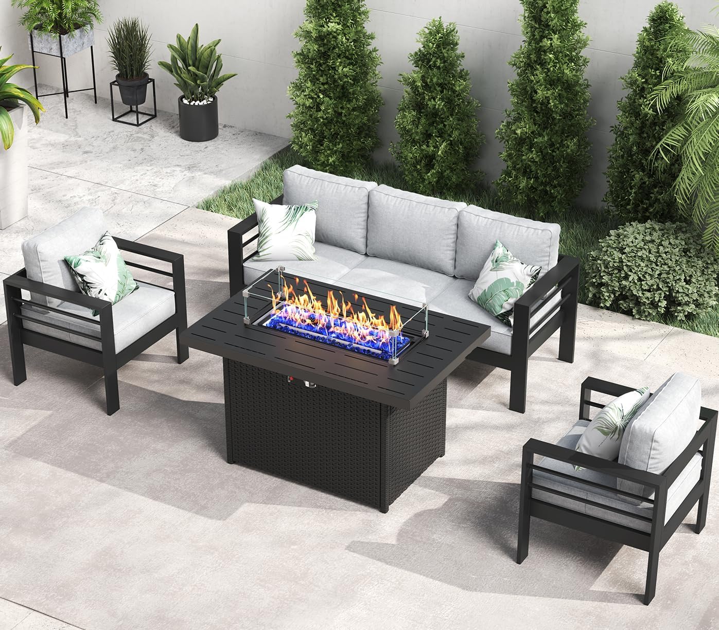 LayinSun Aluminum Furniture Set with Fire Pit Table for Outdoors