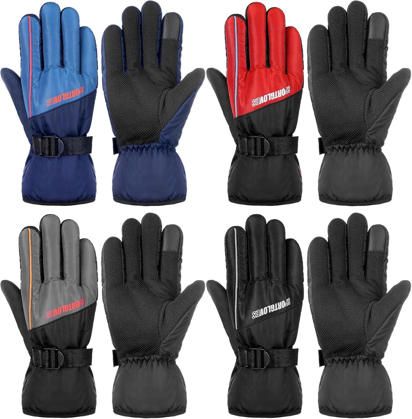 4 Pair Adjustable Waterproof Ski Gloves for Cold Weather