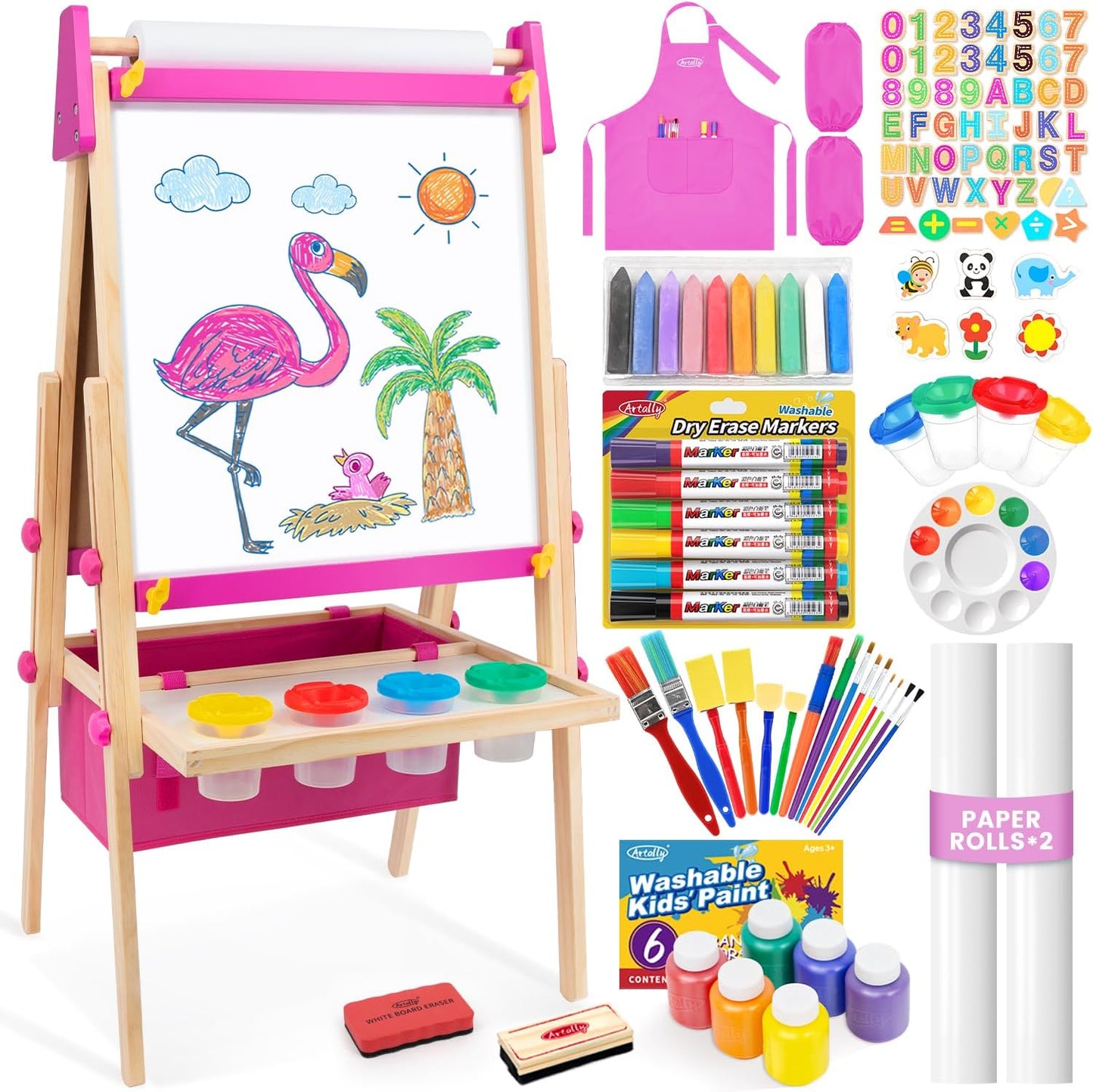 Adjustable Wooden Kids Drawing Easel with Magnetic Surfaces