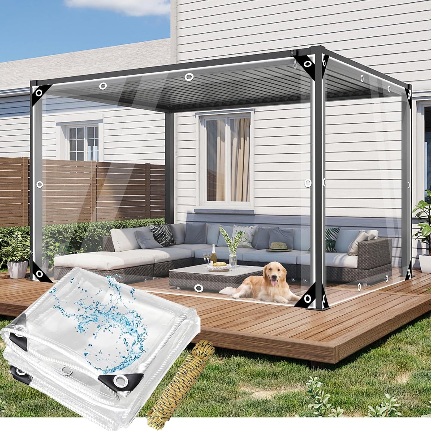 8ft x 16ft Clear PVC Waterproof Canopy Tarp for All Weather Use