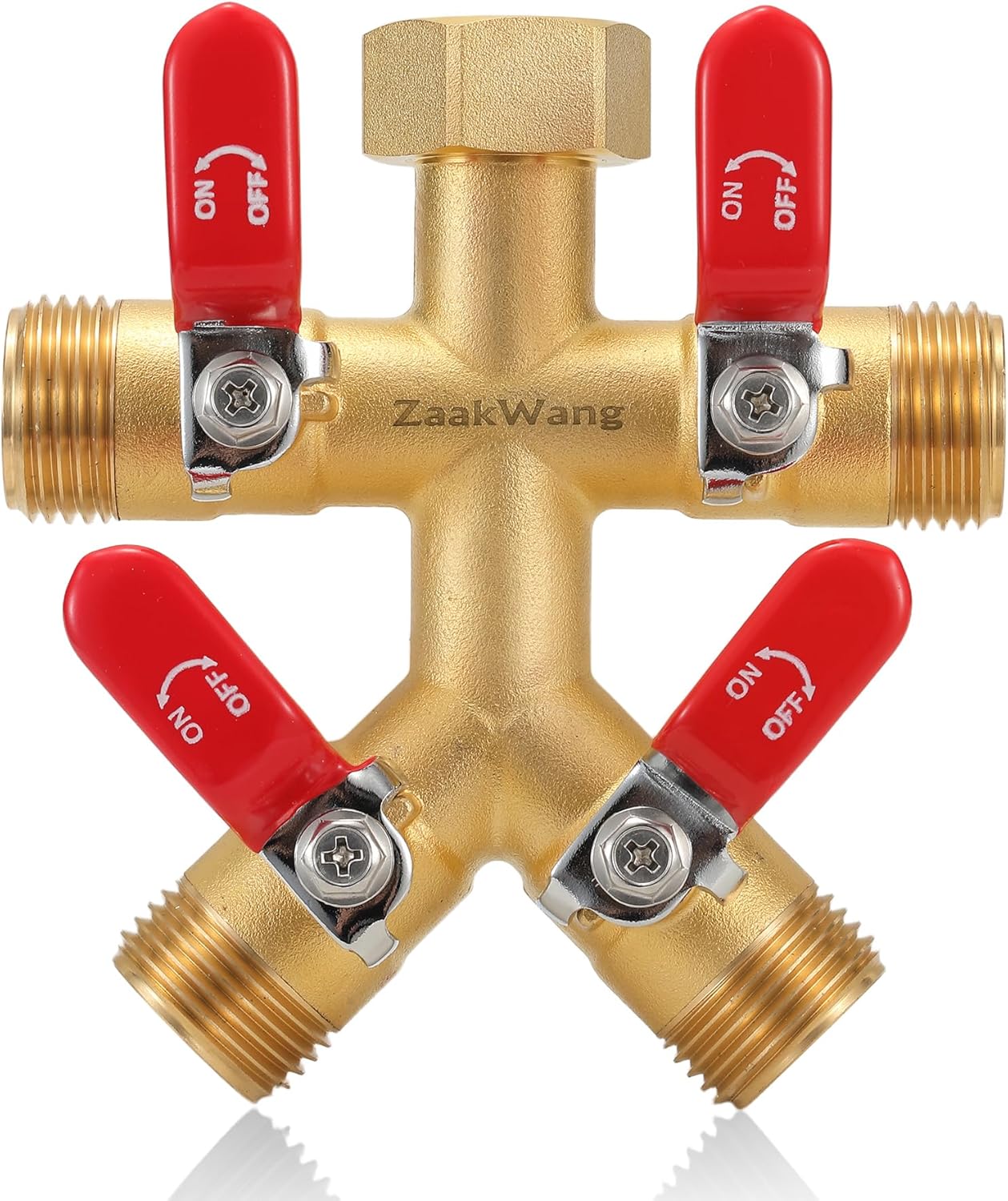 Garden Hose Splitter 4-Way Heavy Duty Brass Faucet Adapter