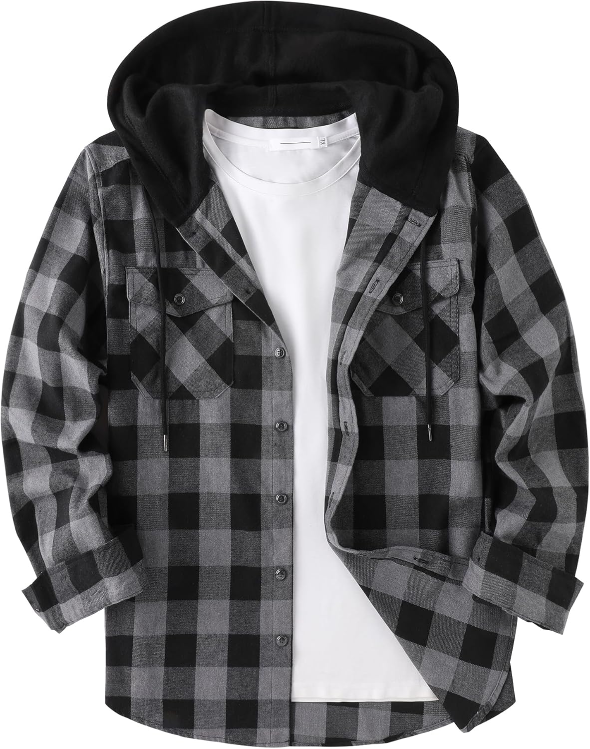 ZITY Men's Flannel Hoodie Shirt - Stylish Casual Button Down