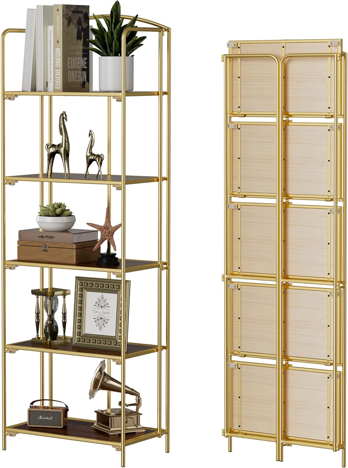Crofys No Assembly Folding Bookshelf for Living Room Storage