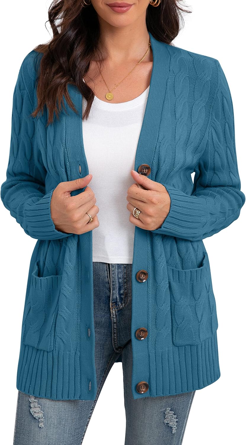 GRECERELLE Women's Long Sleeve Loose Knit Cardigan Sweater