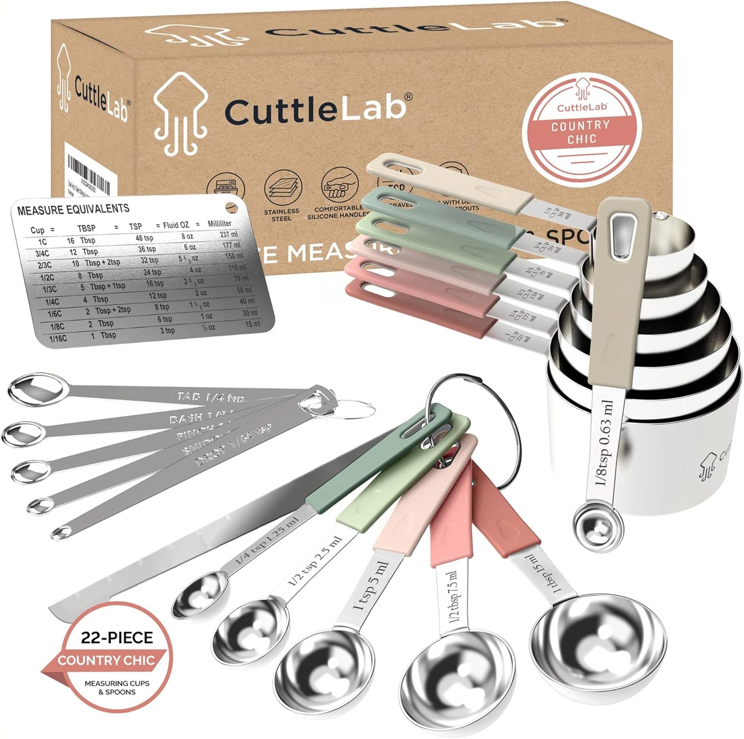 22-Piece Stainless Steel Measuring Cups and Spoons Set for All Needs