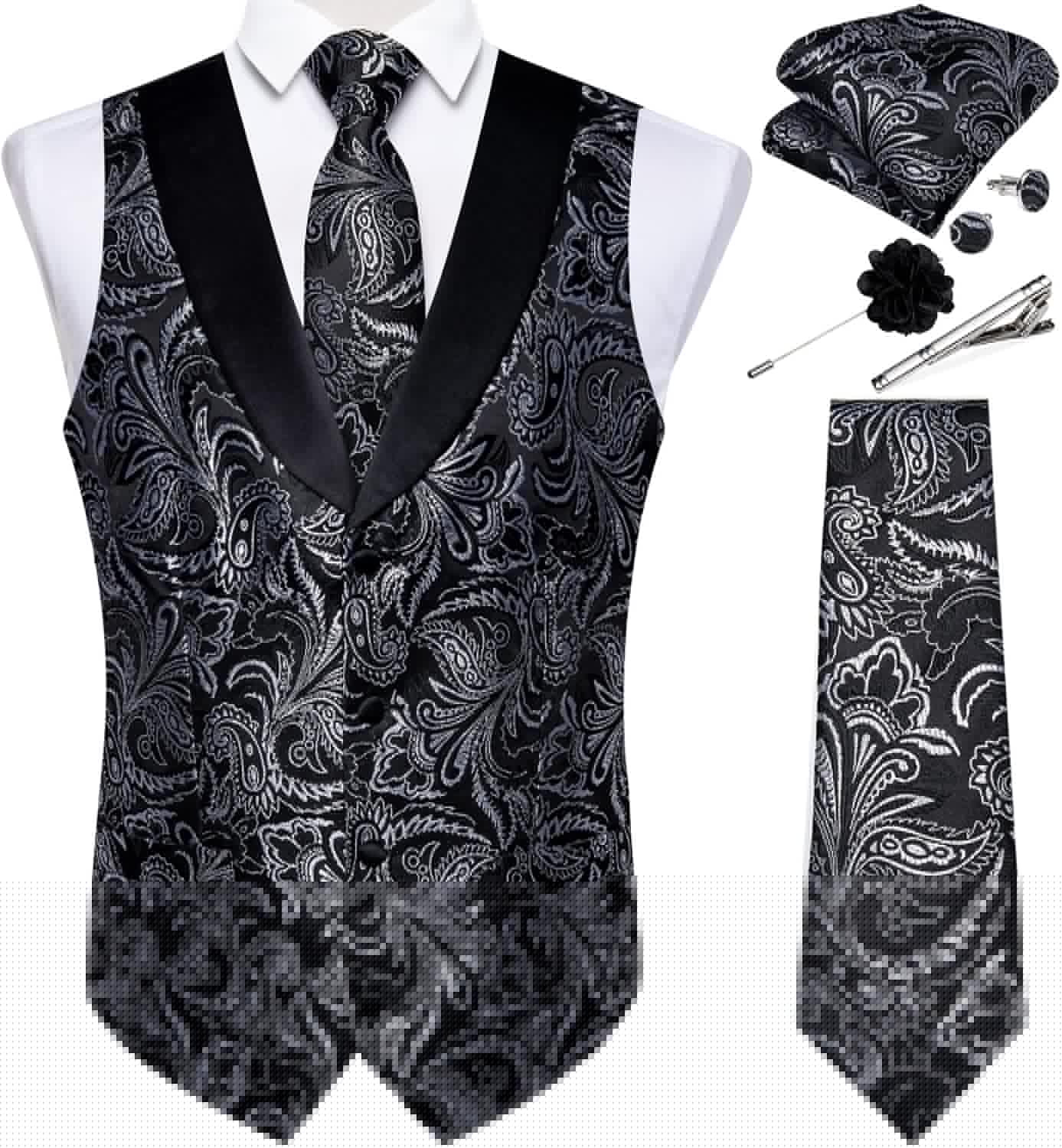 DiBanGu Mens Paisley Suit Vest Set for Weddings and Parties