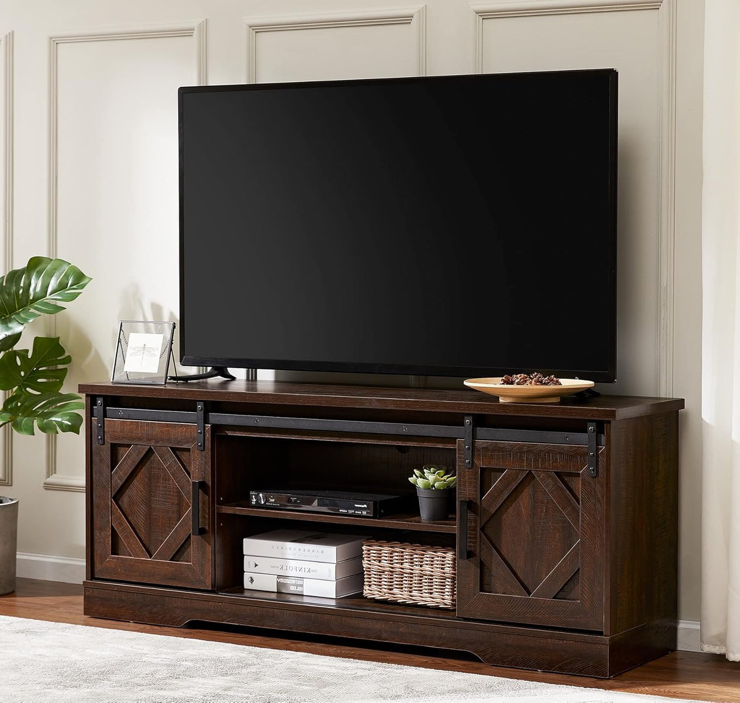 Rustic Brown TV Stand with Sliding Barn Door