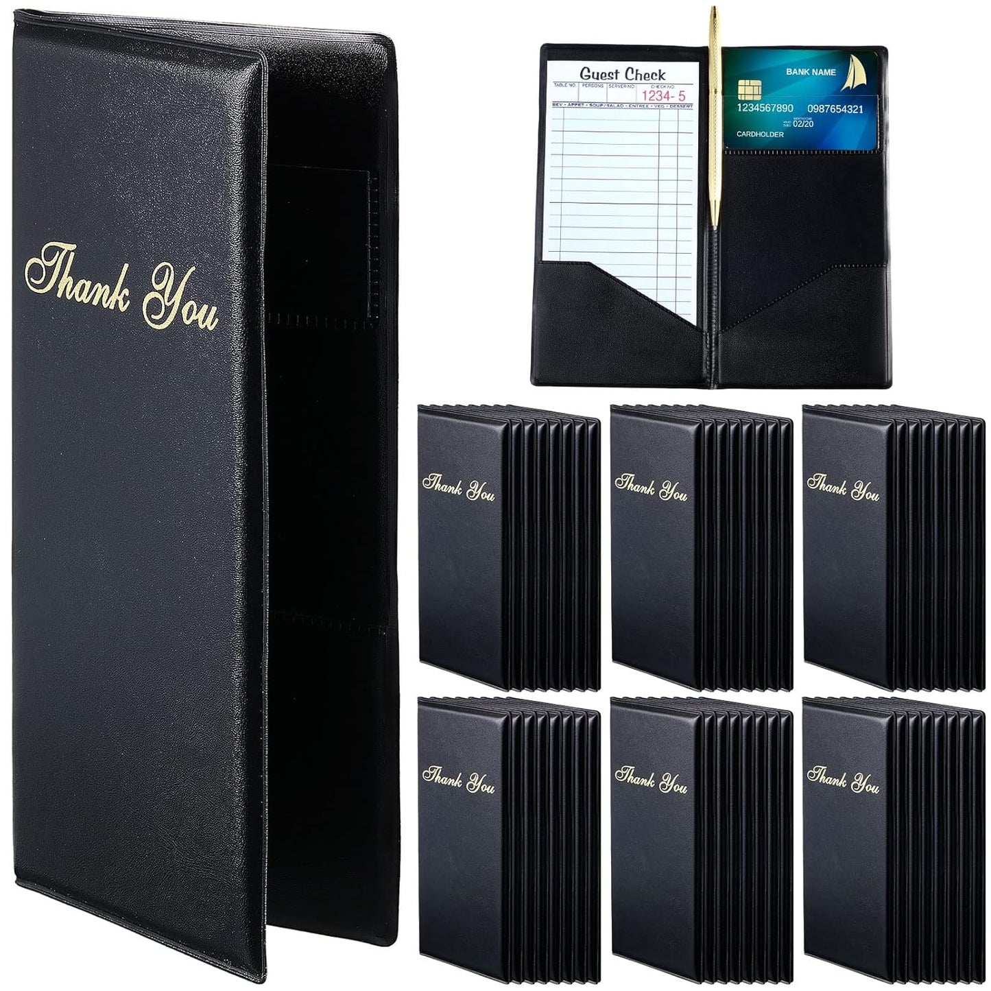 40 Pcs Check Presenters for Restaurants with Gold Thank You Imprint