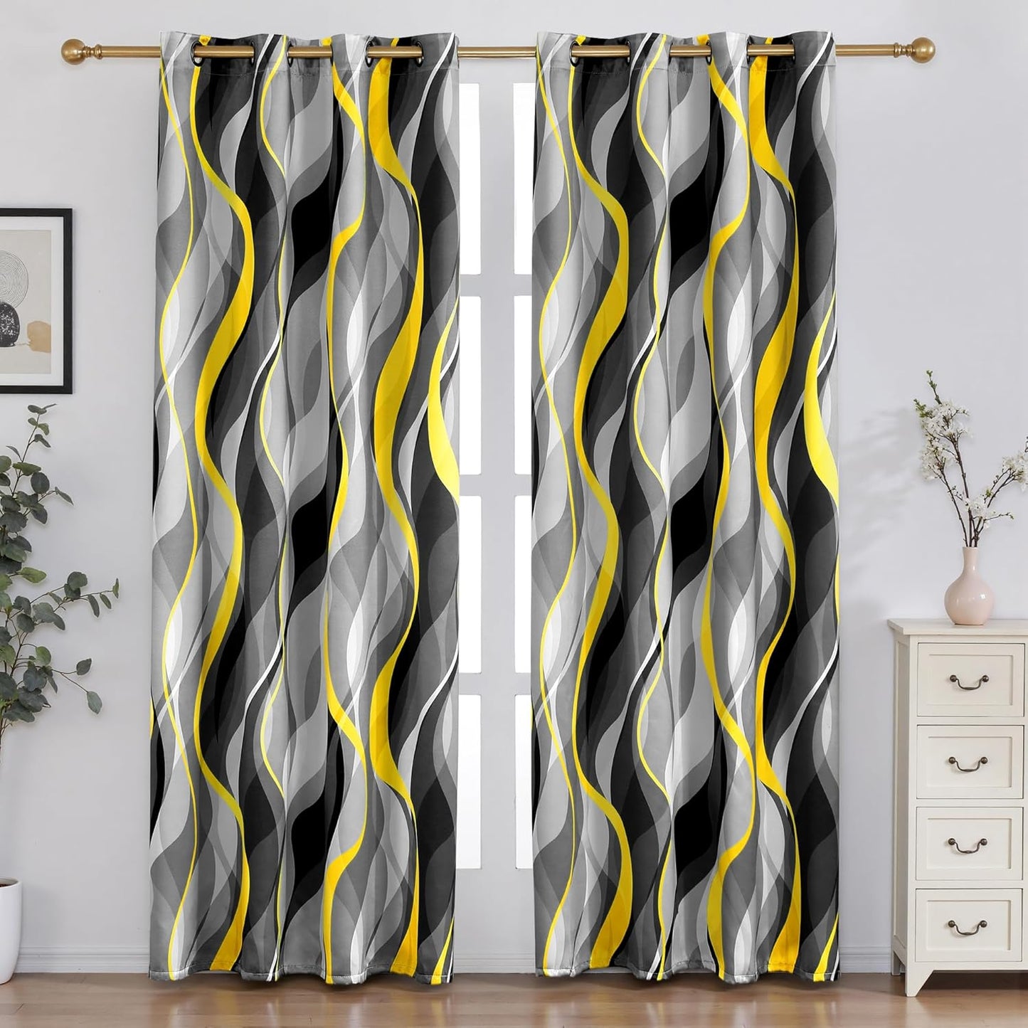 Weesire Yellow and Grey Blackout Curtains for Modern Living