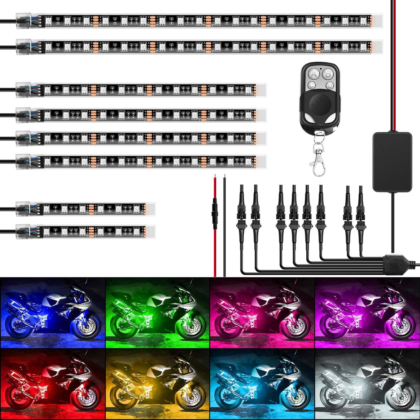 Nilight 8PCS Motorcycle RGB Led Light Kit for Ultimate Customization