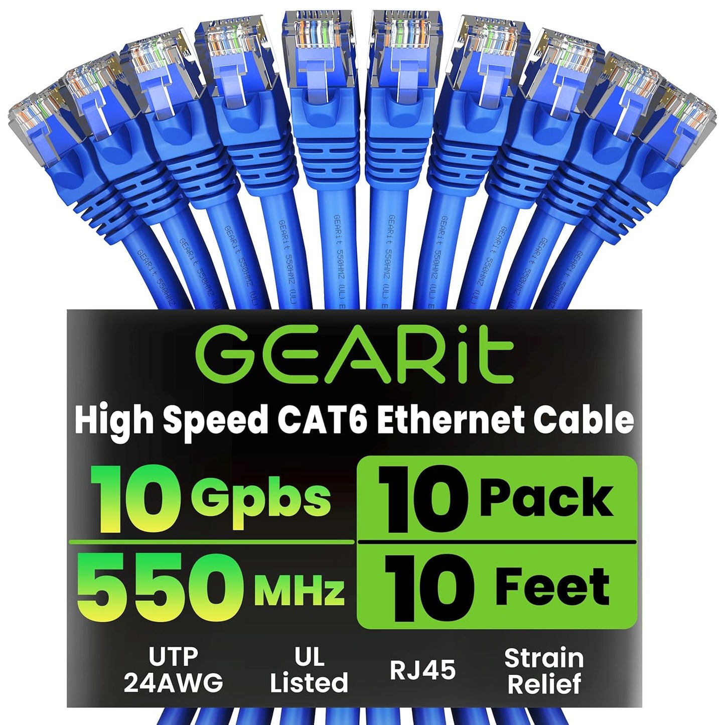 High-Performance 10-Pack Cat 6 Ethernet Cable for Fast Networking