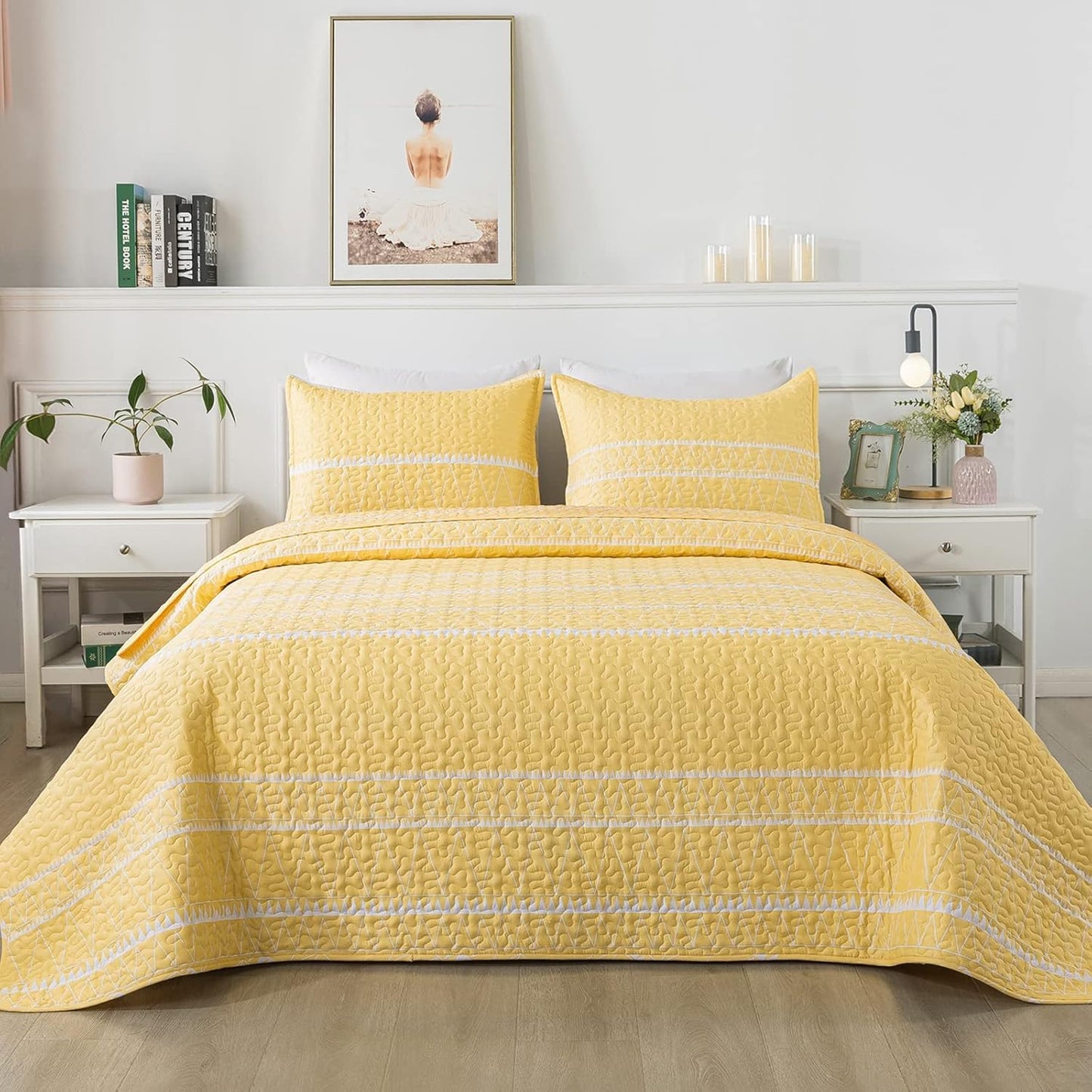 Andency Yellow Quilt Set California King for Bohemian Style Lovers