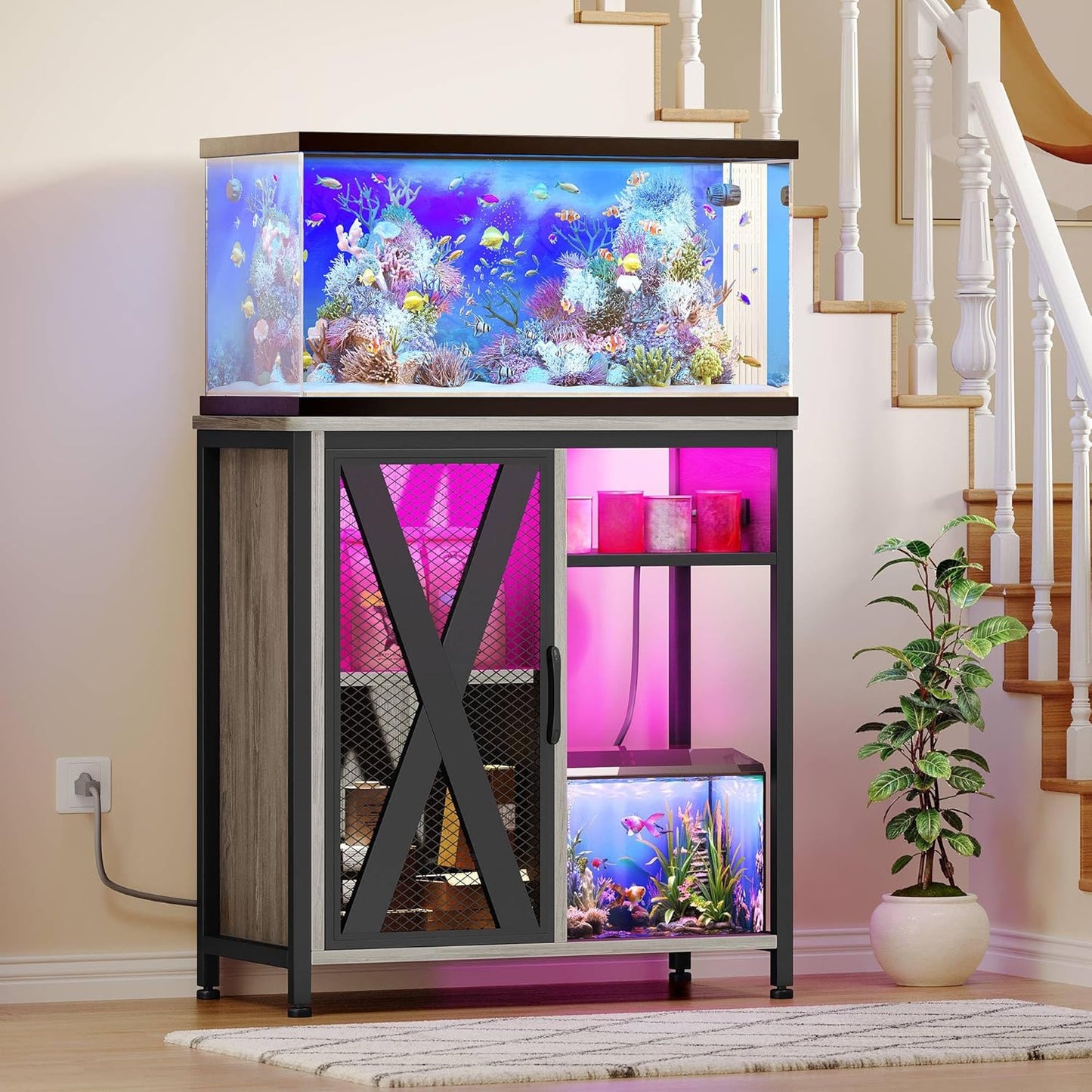 YITAHOME Fish Tank Stand with LED Light & Power Outlets
