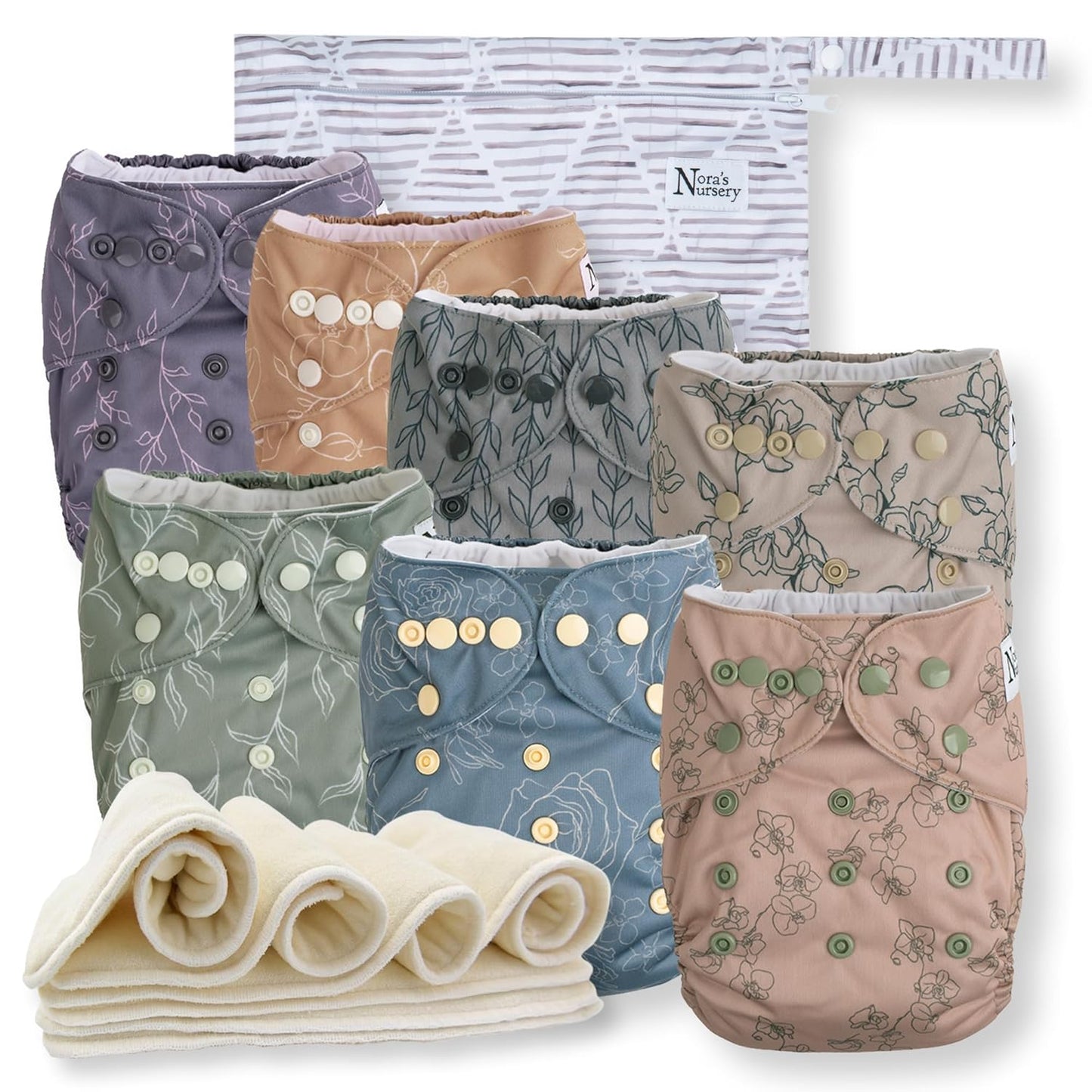 Nora's Nursery Cloth Diapers Set with Wet Bag for Toddlers