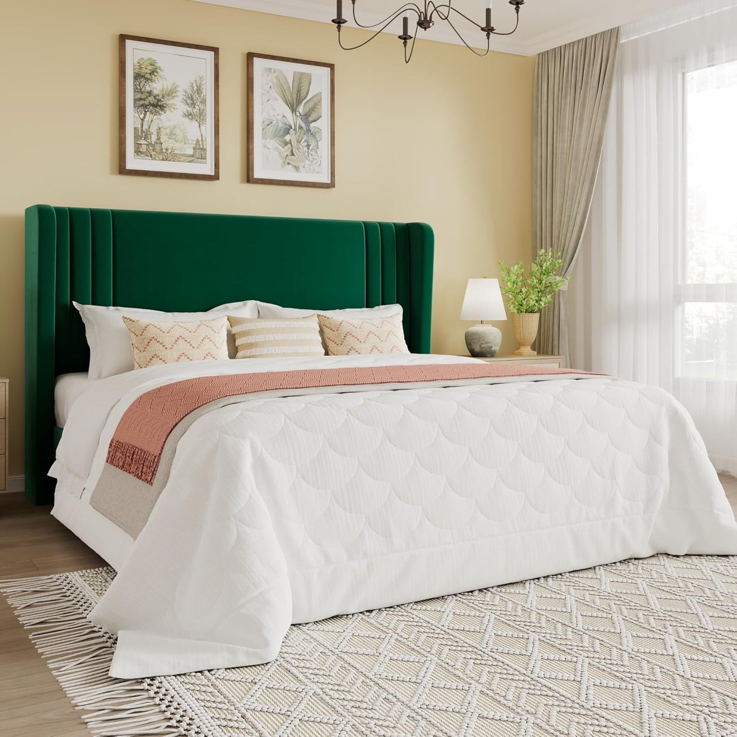 Elegant Velvet Queen Size Upholstered Platform Bed Frame