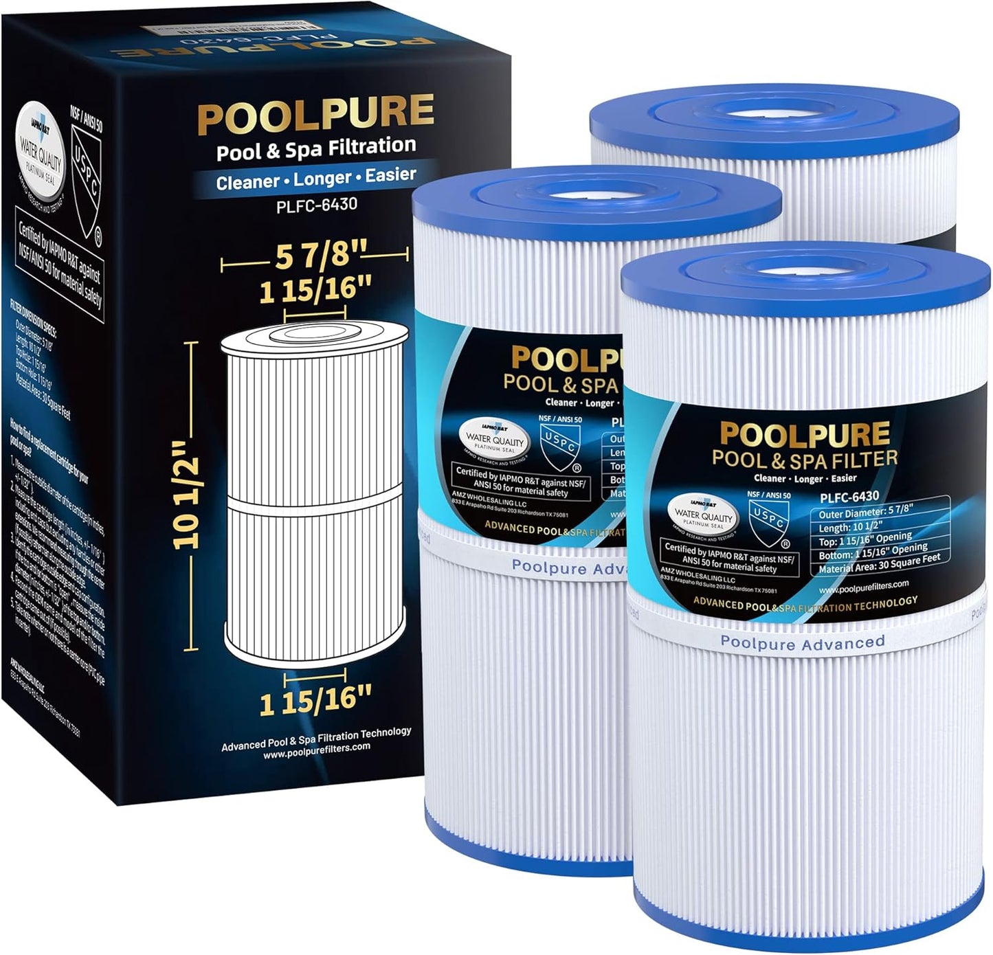 POOLPURE C-6430 Spa Filter 3 Pack for Hot Spring Spas