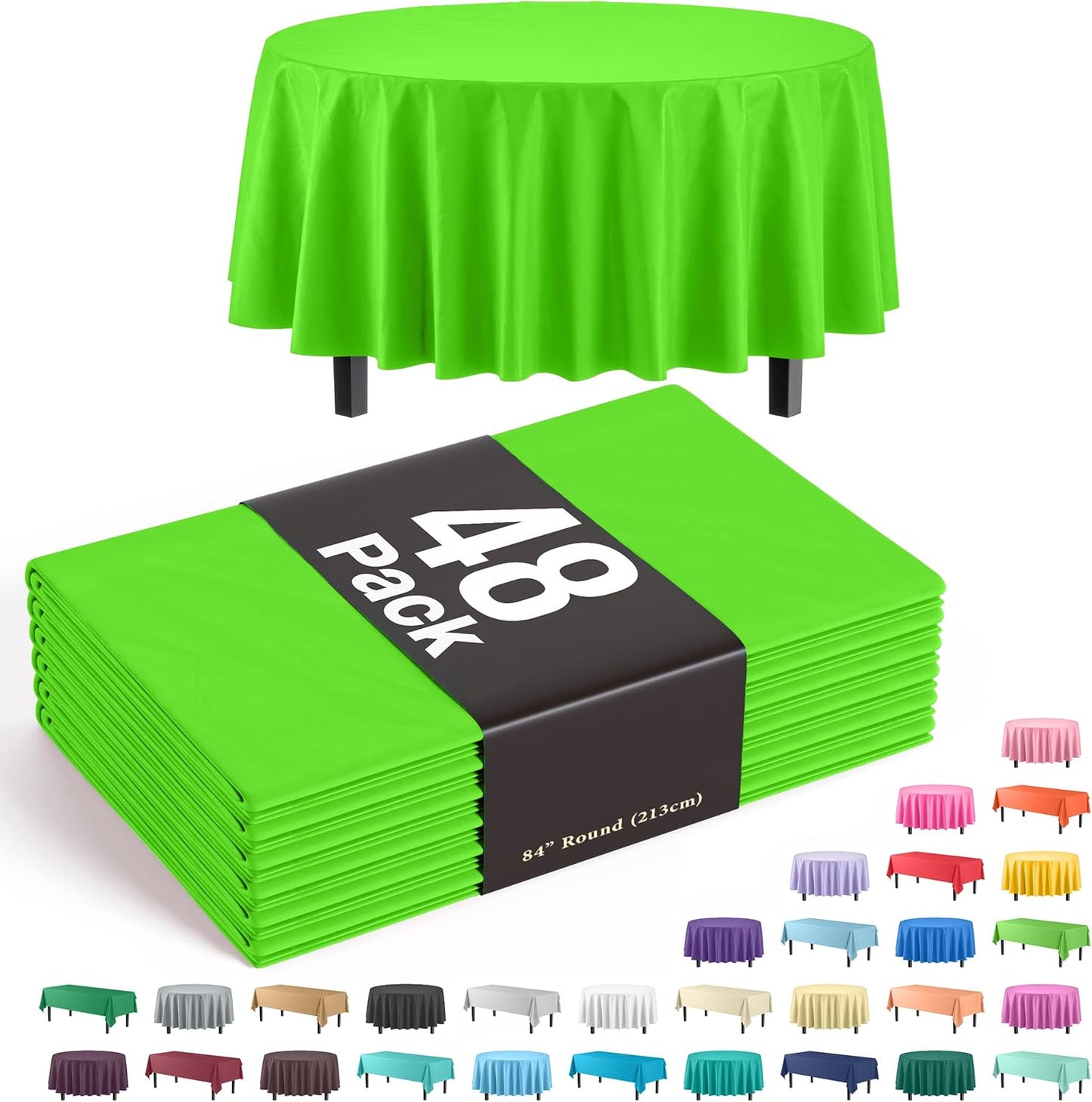 Lime Round Tablecloths Disposable for Parties - 48 Pack 84 in