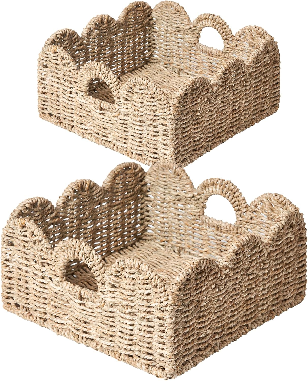 Scalloped Basket 2 Pack Wicker & Rattan Storage for Home