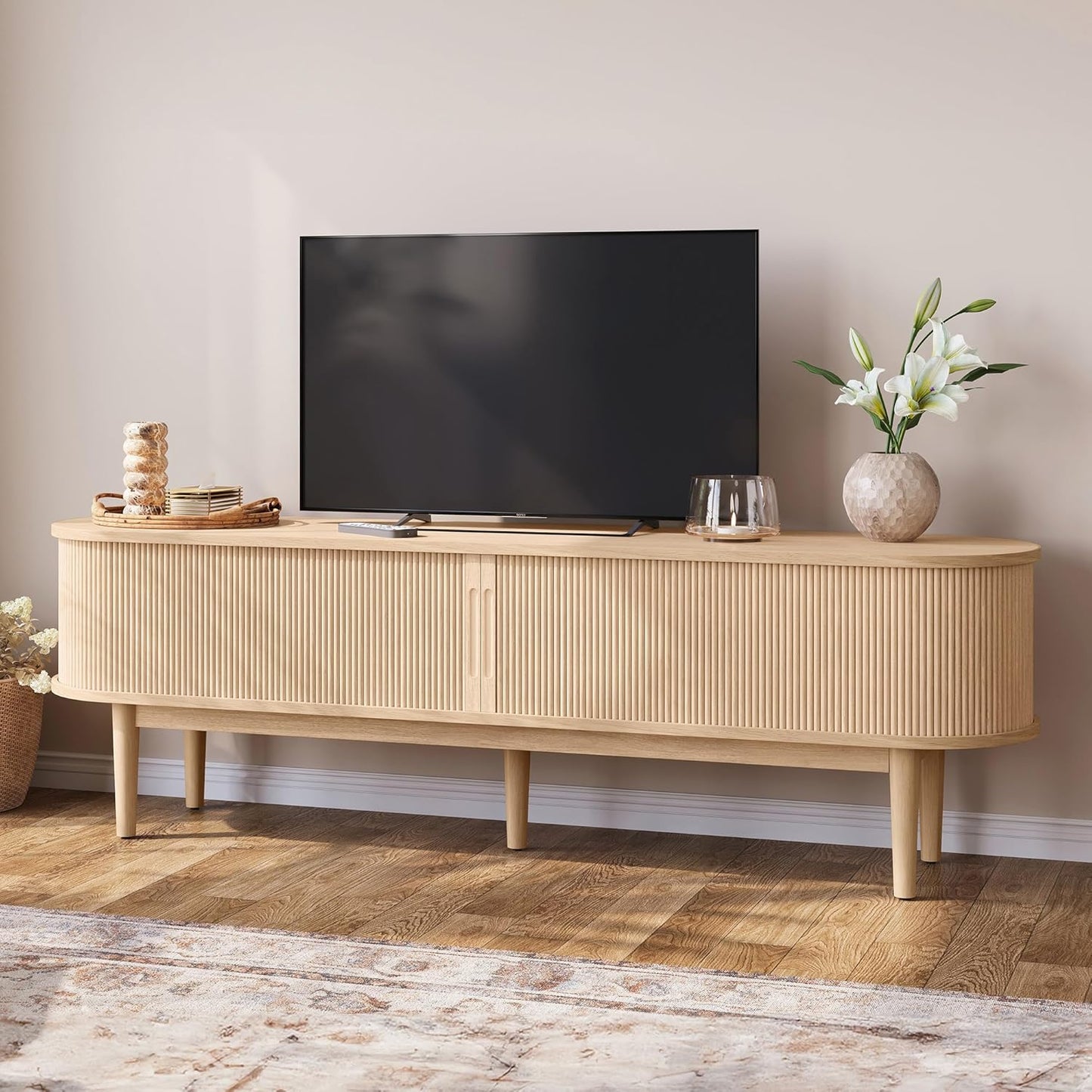 LINSY HOME 70 Fluted TV Stand for TVs up to 80 Inch, Modern Style
