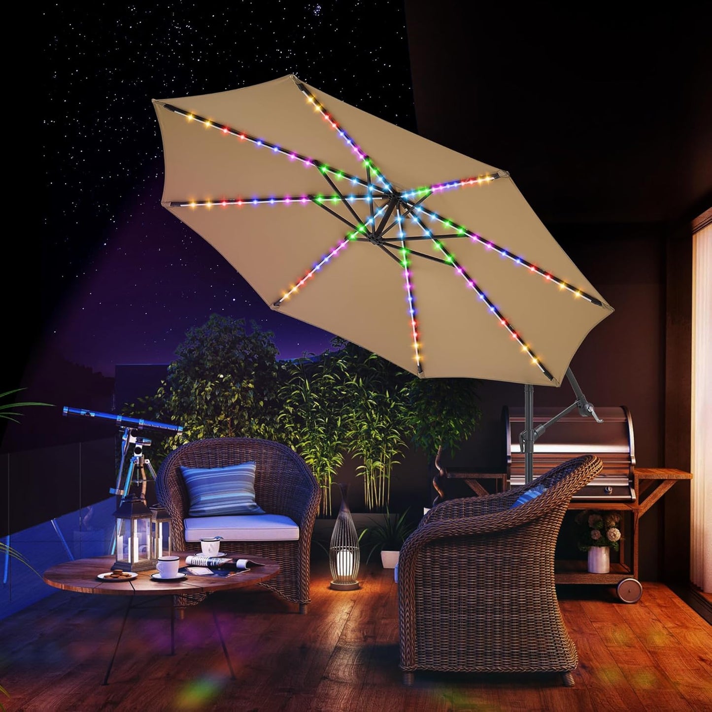 10ft Offset Patio Umbrella with Solar Lights for Outdoor Fun
