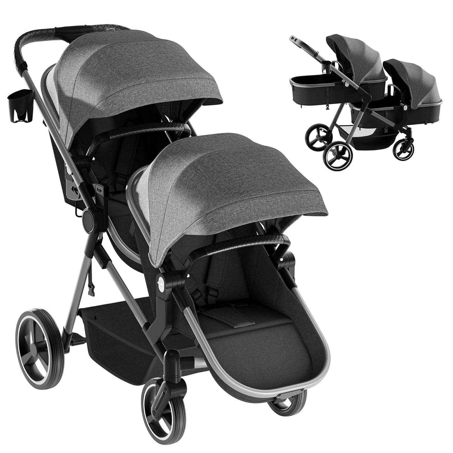 MU Double Stroller with Adjustable Backrest and Reversible Seat