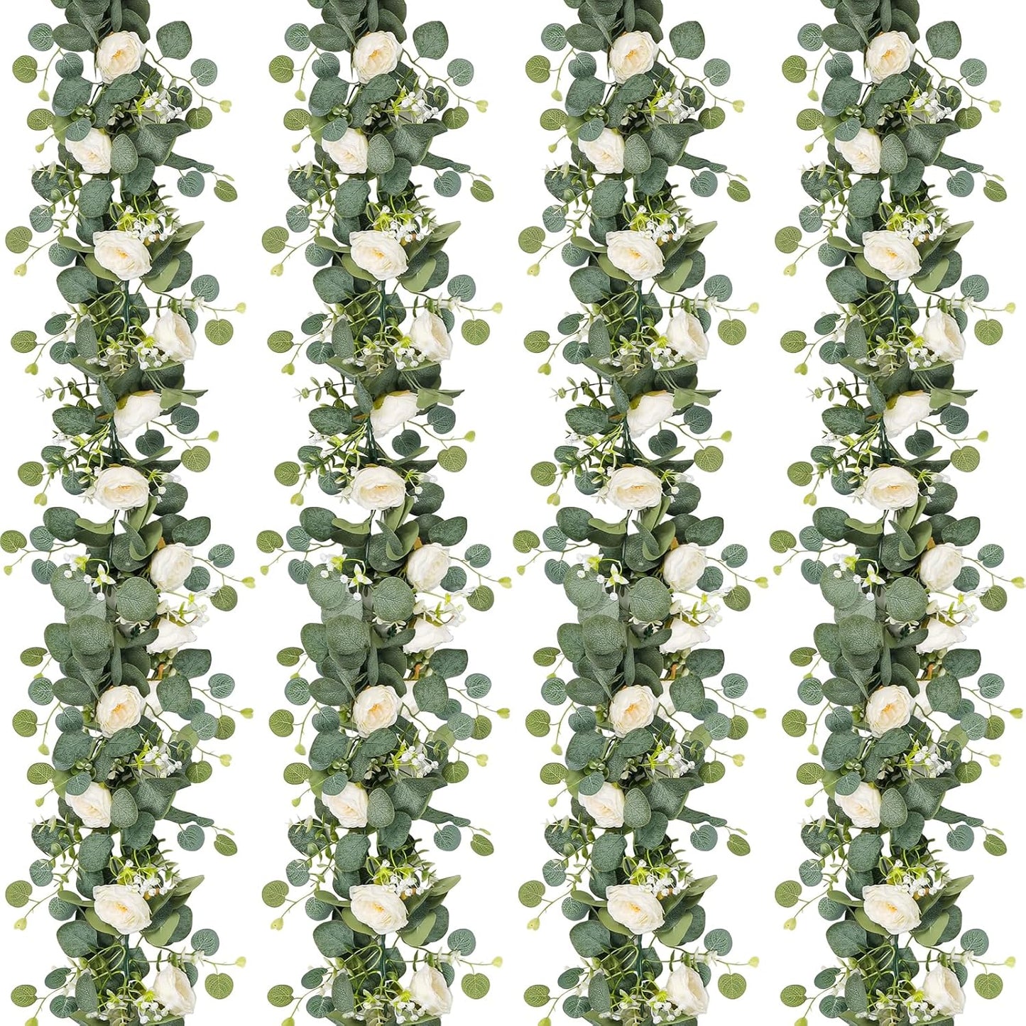 Artificial Eucalyptus Flower Garland with White Roses for Decor