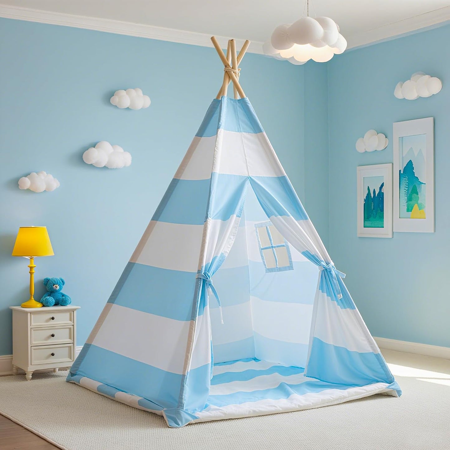 Teepee Tent for Kids with Padded Mat and Lights for Fun
