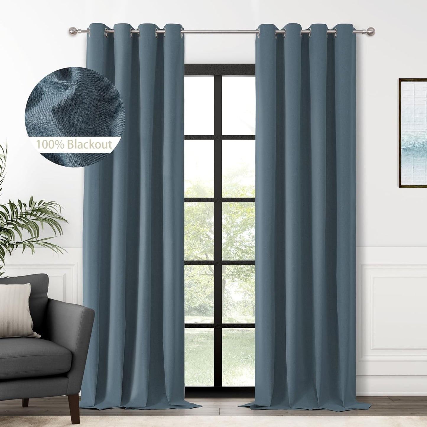 ChrisDowa 100% Blackout Blue Solid Curtains for Bedroom