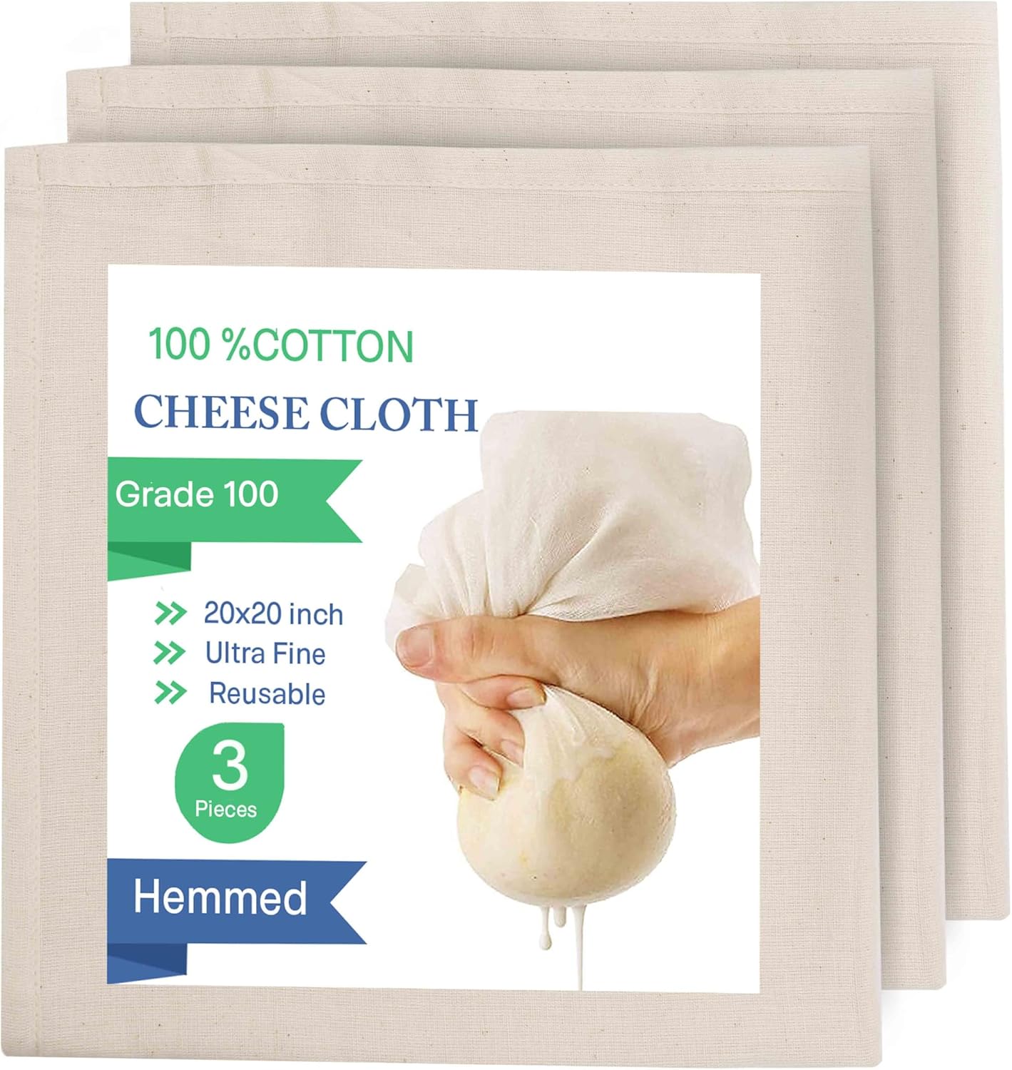 100 Grade Cheesecloth Nut Milk Bag - 3 Pack - Reusable Fine Mesh Filter for Cooking & Crafts