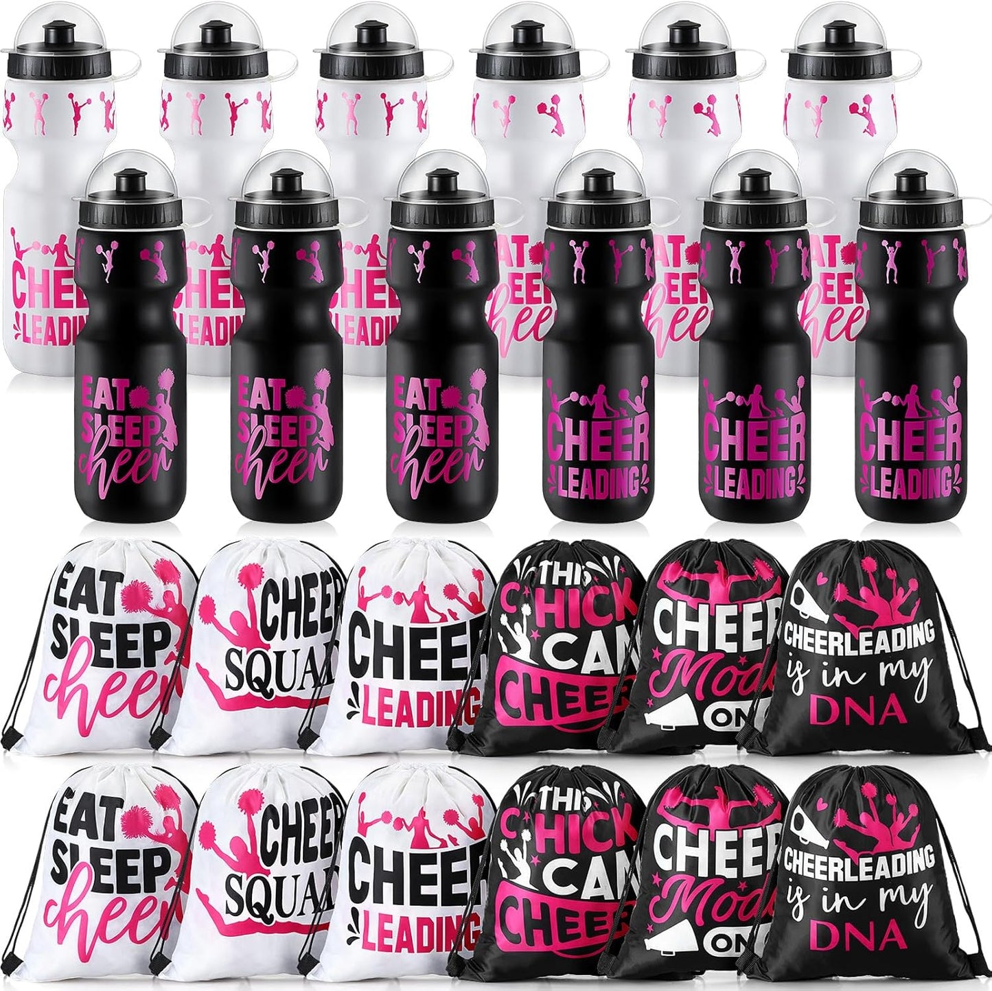 24 Pcs Cheerleading Water Bottle and Drawstring Bag Set