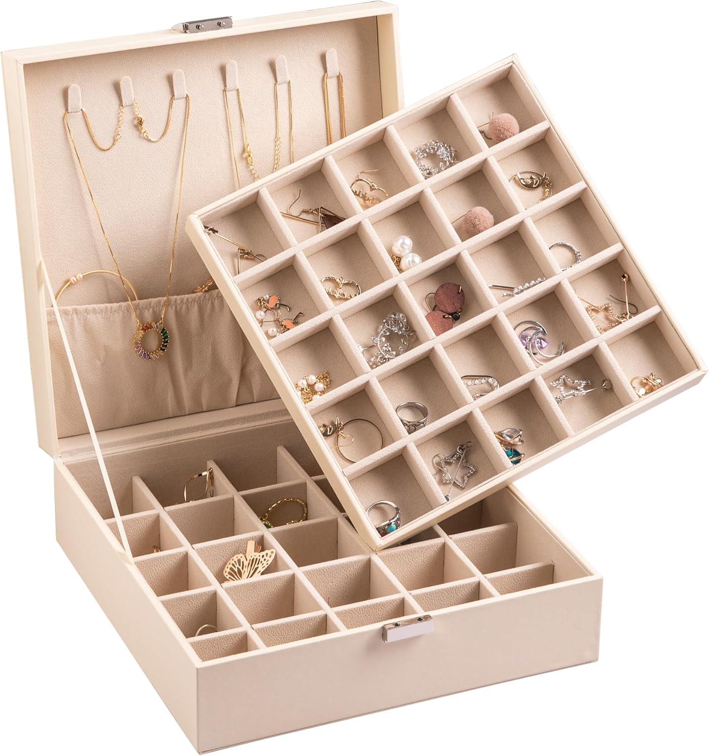 Frebeauty Earring Organizer Jewelry Box with 50 Slots and Hooks
