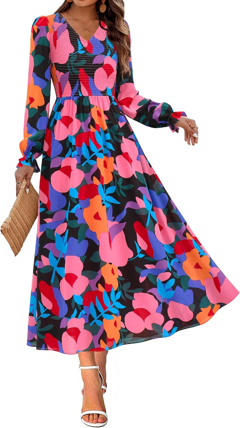 Floral Maxi Dress for Women 2025 - Long Sleeve Boho Style