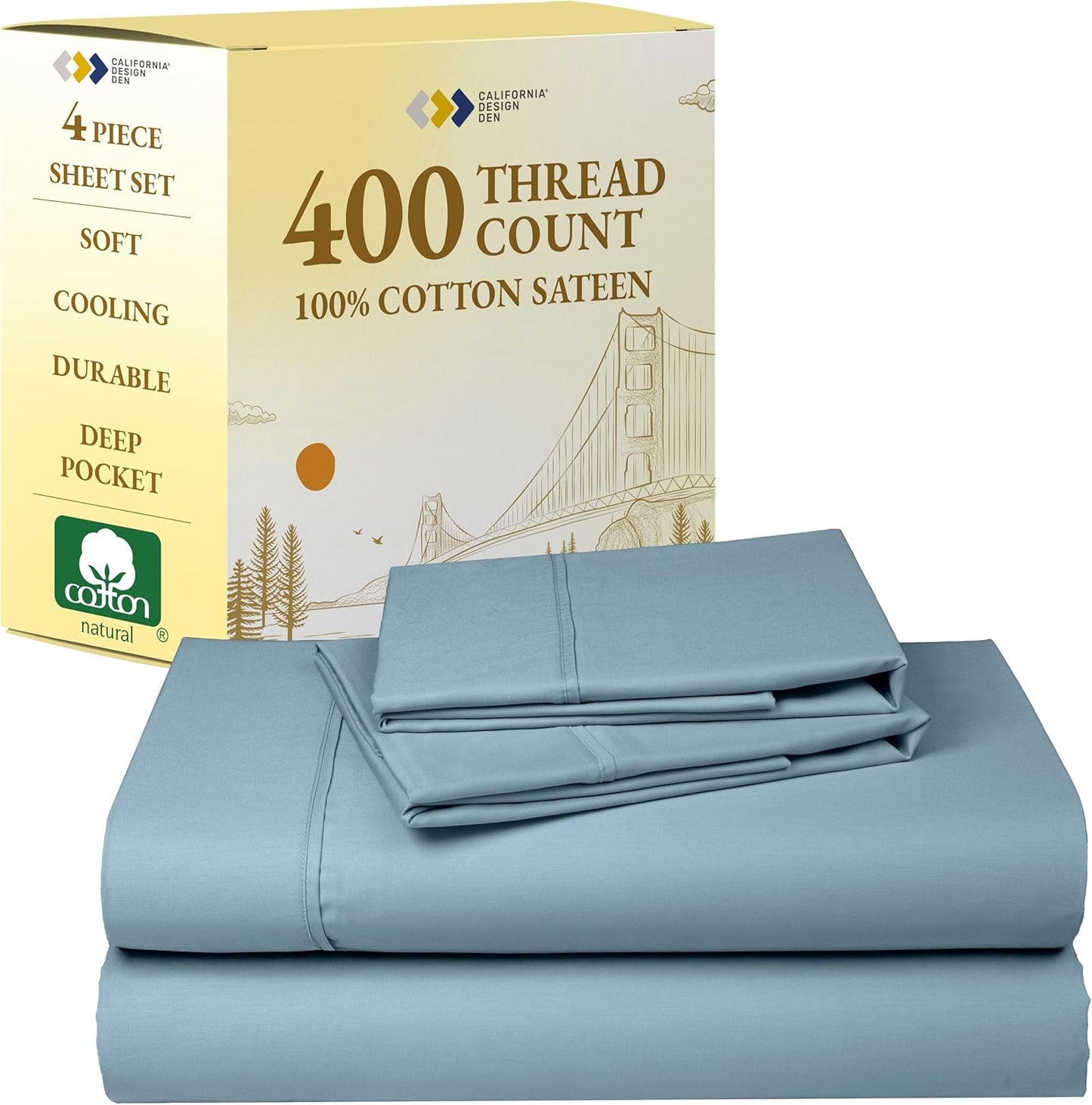 California Design Den 400 Thread Count Cotton King Sheets Set